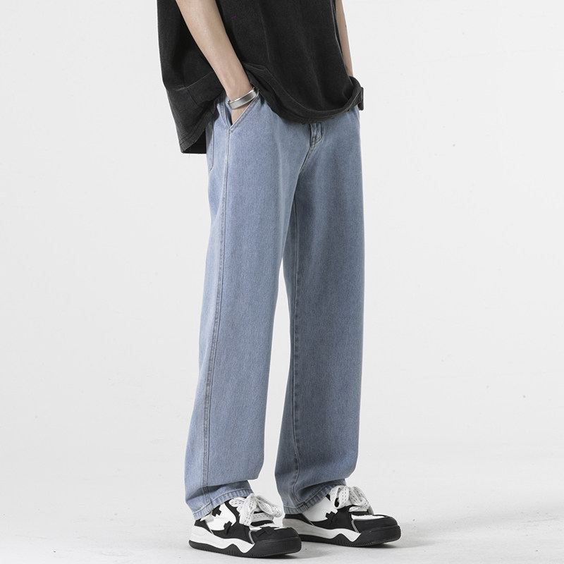 美式牛仔裤夏季水洗做旧黄泥长裤高街宽松直筒裤子-BK301-P40深蓝,男装牛仔裤,星座307-3(原516-1)