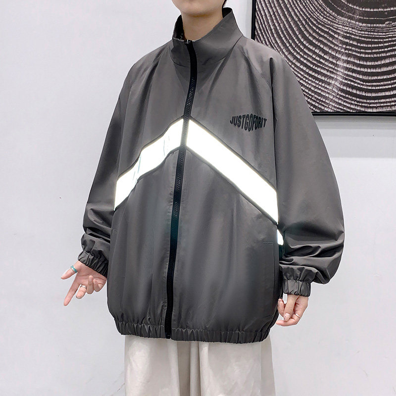 外套男春秋季2024新款休闲宽松反光夹克男装上衣潮-JK823-P65深灰,男装夹克,星座307-3(原516-1)