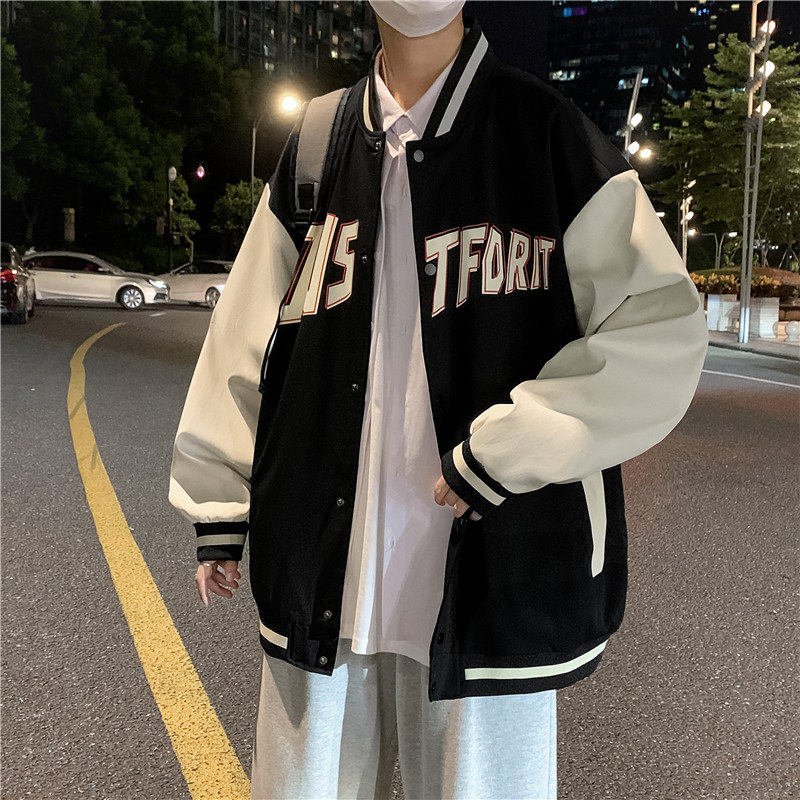 美式潮牌ins棒球服男秋季情侣宽松夹克衫休闲外套-JK817-P60黑色,男装夹克,星座307-3(原516-1)