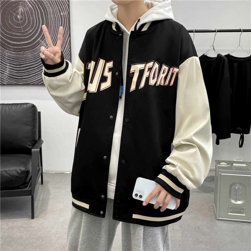 2024秋季棒球服男ins潮流宽松韩版港风嘻哈外套-JK817-P60黑色图片