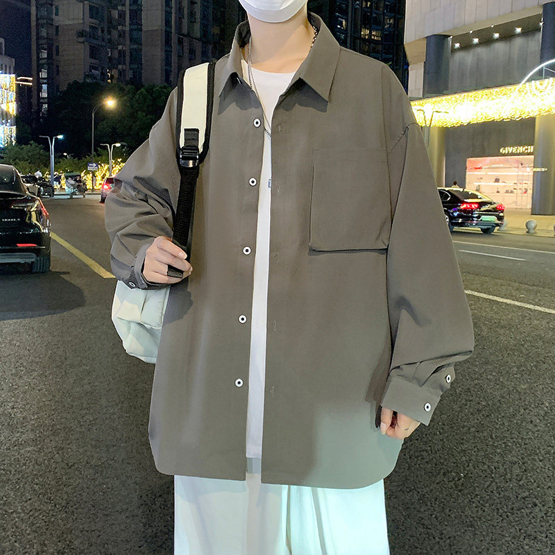 长袖衬衫男秋高级感痞帅衬衣潮ins港风外套设计感-CS615-P45米白,男装衬衫,星座307-3(原516-1)