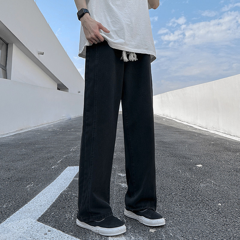 黑色牛仔裤男春秋季美式vibe高街潮牌直筒宽松阔腿裤子-6034-P45,男装牛仔裤,星座307-3(原516-1)