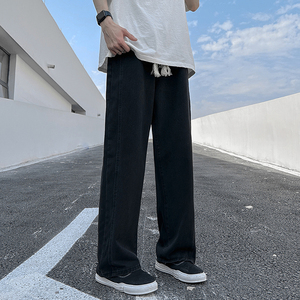 黑色牛仔裤男春秋季美式vibe高街潮牌直筒宽松阔腿裤子-6034-P45图片
