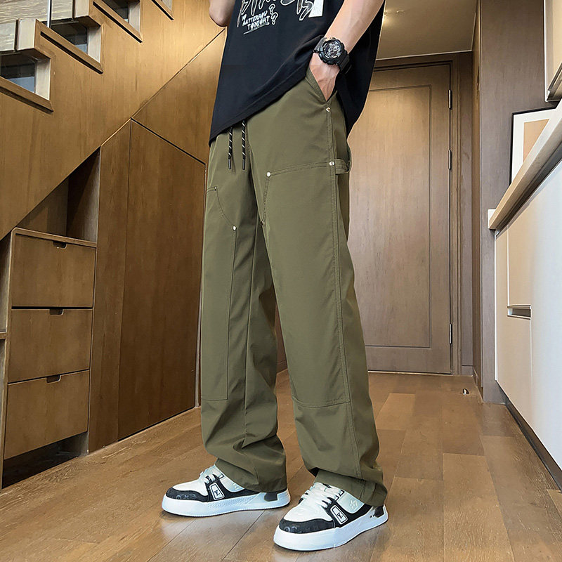 户外防水伐木休闲裤男士2024春夏季宽松纯色直筒裤-5069-P43黑色,男装休闲裤,星座307-3(原516-1)