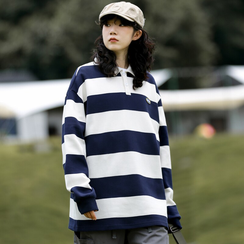 2023男女polo衫翻领拼色条纹字母卫衣情侣款上衣服-2381-咖啡P55,男装卫衣,星座307-3(原516-1)
