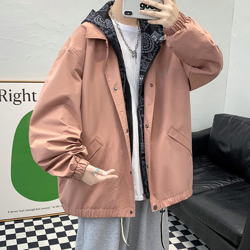 假两件外套男士春季ins港风日系夹克宽松休闲上衣-JK825-P75卡其,男装夹克,星座307-3(原516-1)