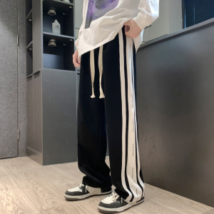 秋季卫裤男美式高街oversize潮条纹直筒运动裤子潮-K658-P45黑图片