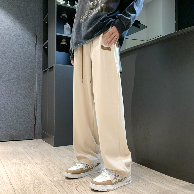 卫裤男2024春秋垂感oversize裤子宽松直筒阔腿长裤-K657-P38黑色,男装休闲裤,星座307-3(原516-1)