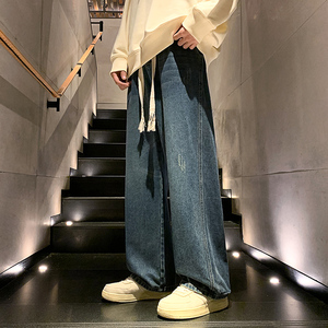 牛仔裤男春秋季宽松直筒阔腿裤2024新款ins潮牌裤子-BK122-P45蓝图片