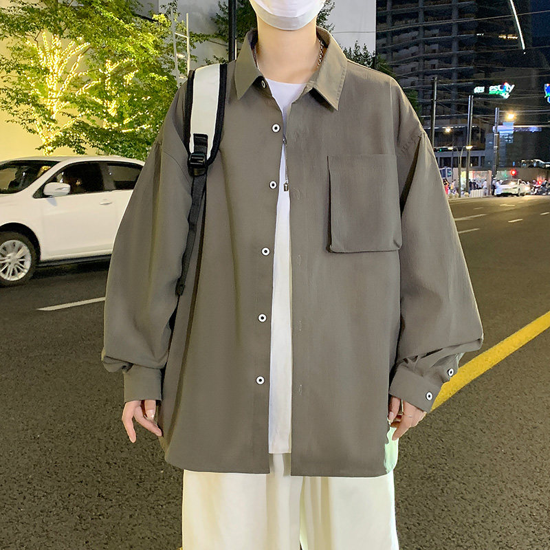 长袖衬衫男秋季高级感痞帅衬衣潮ins港风外套设计感-CS615-P45黑,男装衬衫,星座307-3(原516-1)