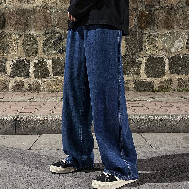 港风夜景宽松休闲裤大码直筒老爹裤牛仔裤跑量款-BK110-P35浅蓝,男装牛仔裤,星座307-3(原516-1)