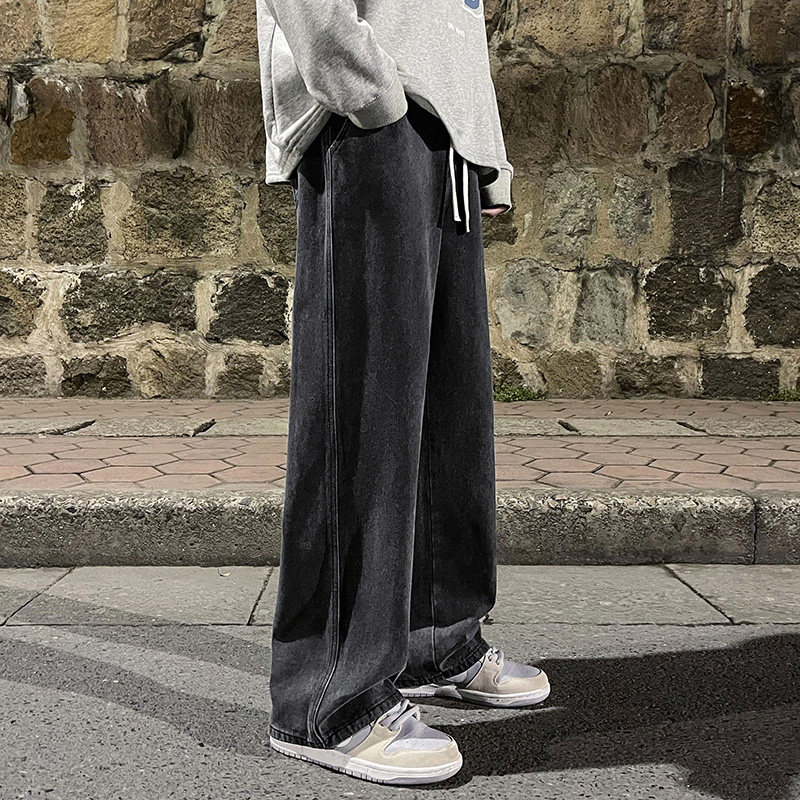 港风夜景宽松休闲裤大码直筒老爹裤牛仔裤跑量款-BK110-P35浅蓝,男装牛仔裤,星座307-3(原516-1)