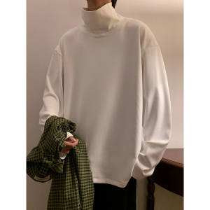 高领打底衫男德绒长袖t恤秋冬新款打底衣上衣加绒内搭-D005-白P35,aj黑红脚趾搭配男图片
