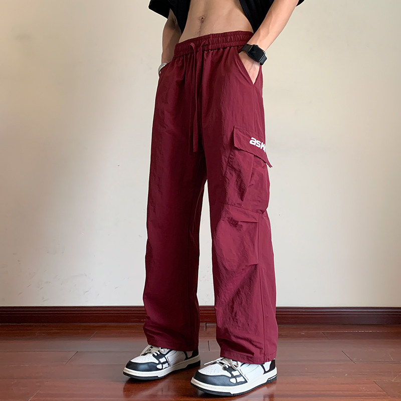 日系工装休闲裤男生2024春夏季宽松阔腿裤直筒长裤男-K859-P55红,男装休闲裤,星座307-3(原516-1)