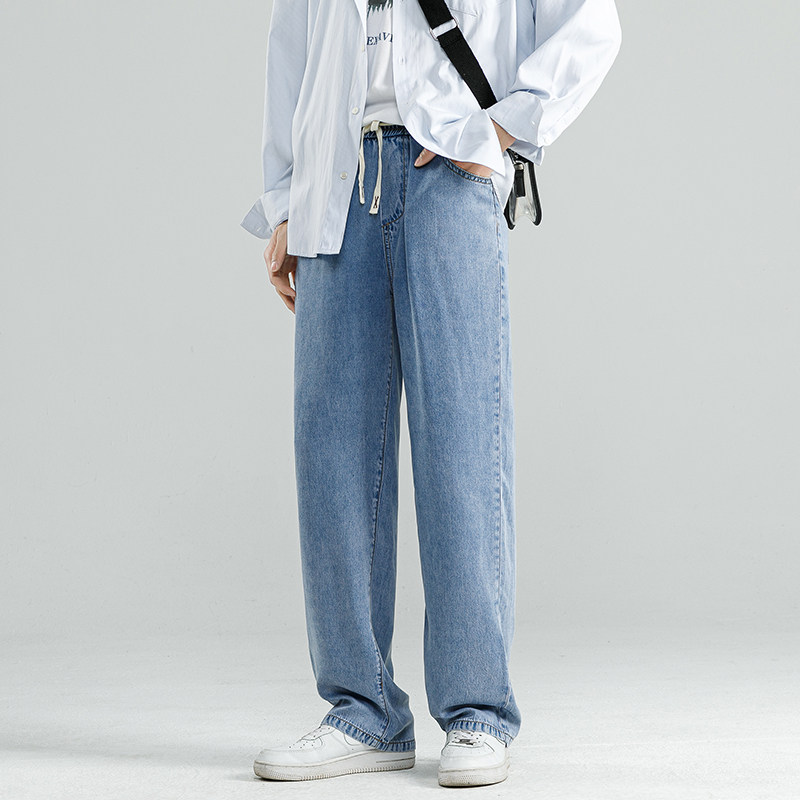 莱赛尔牛仔裤男夏季薄款直筒宽松垂感阔腿长裤潮-TS11-P55蓝,男装牛仔裤,星座307-3(原516-1)