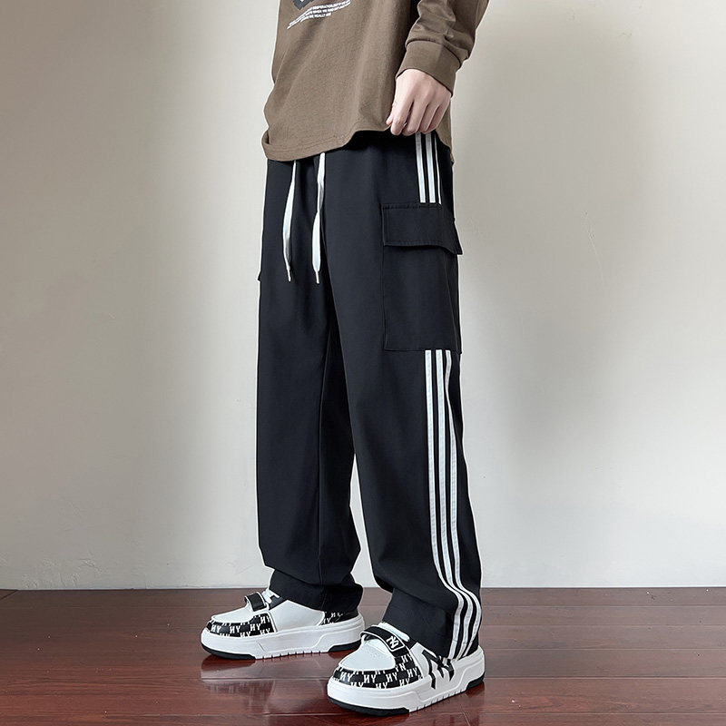 wassuphappy三条杠裤子男春秋款潮流青少年夏季薄款垂感休闲长裤,男装休闲裤,星座307-3(原516-1)