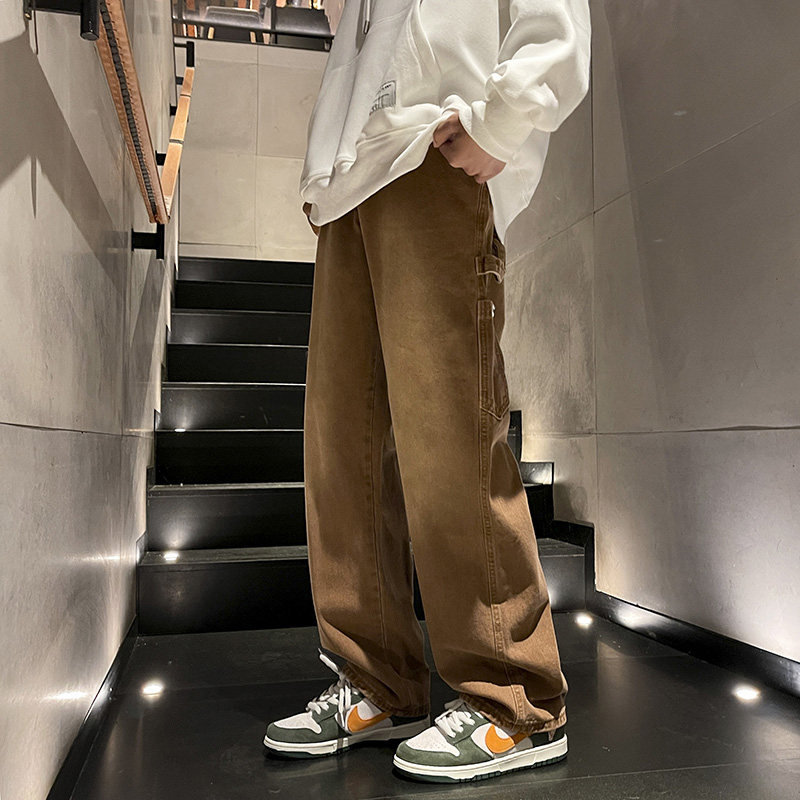 美式复古高街牛仔裤男潮牌水洗做旧宽松直筒休闲裤子-5099-P45黑,男装牛仔裤,星座307-3(原516-1)