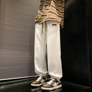 工装休闲裤子男款宽松束脚裤阔腿百搭运动长裤男潮-K667-P40白色图片
