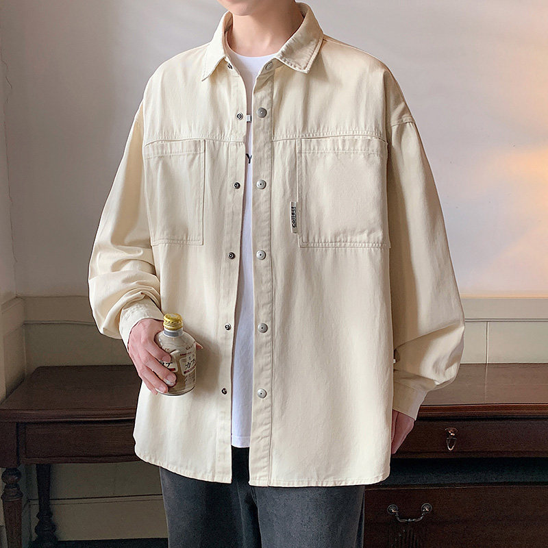 美式复古衬衫男2024秋季宽松cityboy休闲长袖衬衣-CS619-P68焦糖,男装衬衫,星座307-3(原516-1)