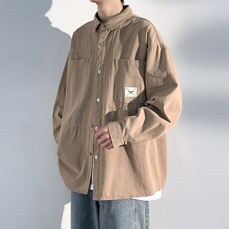 重磅水洗纯棉衬衫男日系休闲复古工装青年宽松外套男-CS620-P70绿,男装衬衫,星座307-3(原516-1)