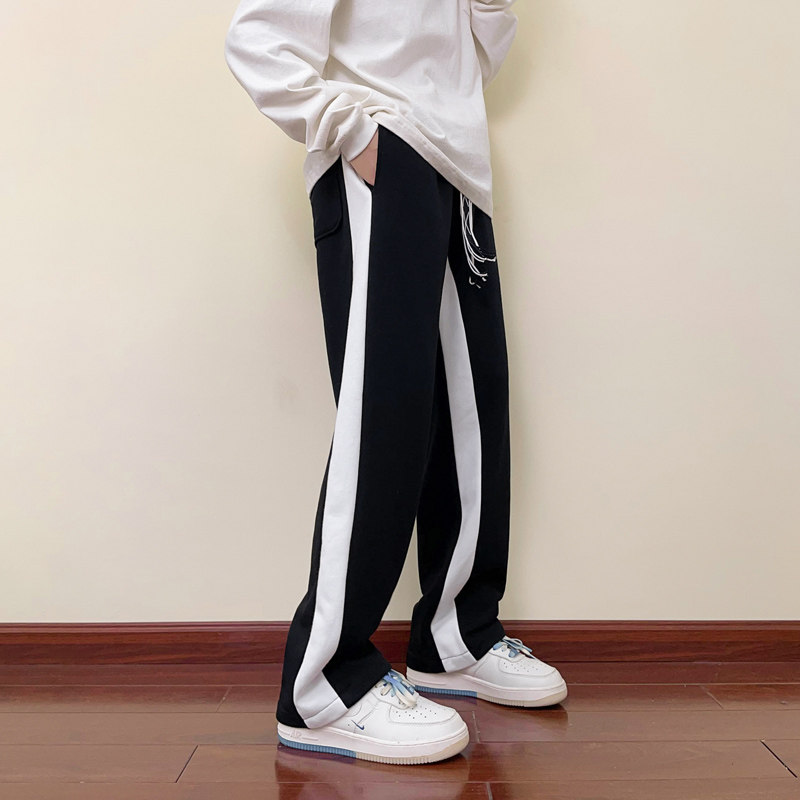 2024秋季休闲裤男士宽松大码卫裤潮流ins直筒运动裤-K615-P50黑,男装休闲裤,星座307-3(原516-1)