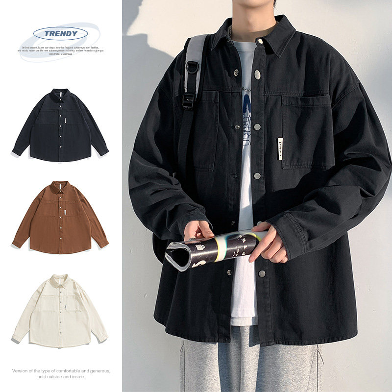 美式cityboy宽松潮流春秋工装衬衫男水洗长袖外套潮-CS619-P70黑图片