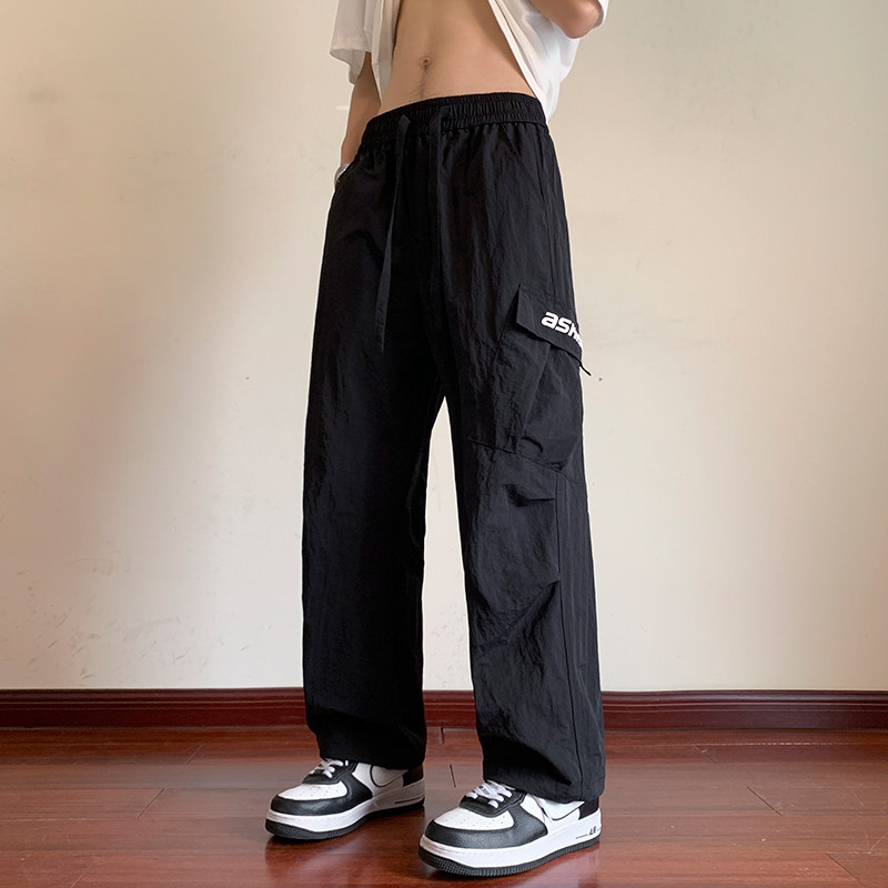 日系工装休闲裤男生2024春夏季宽松阔腿裤直筒长裤男潮-K859-P55图片