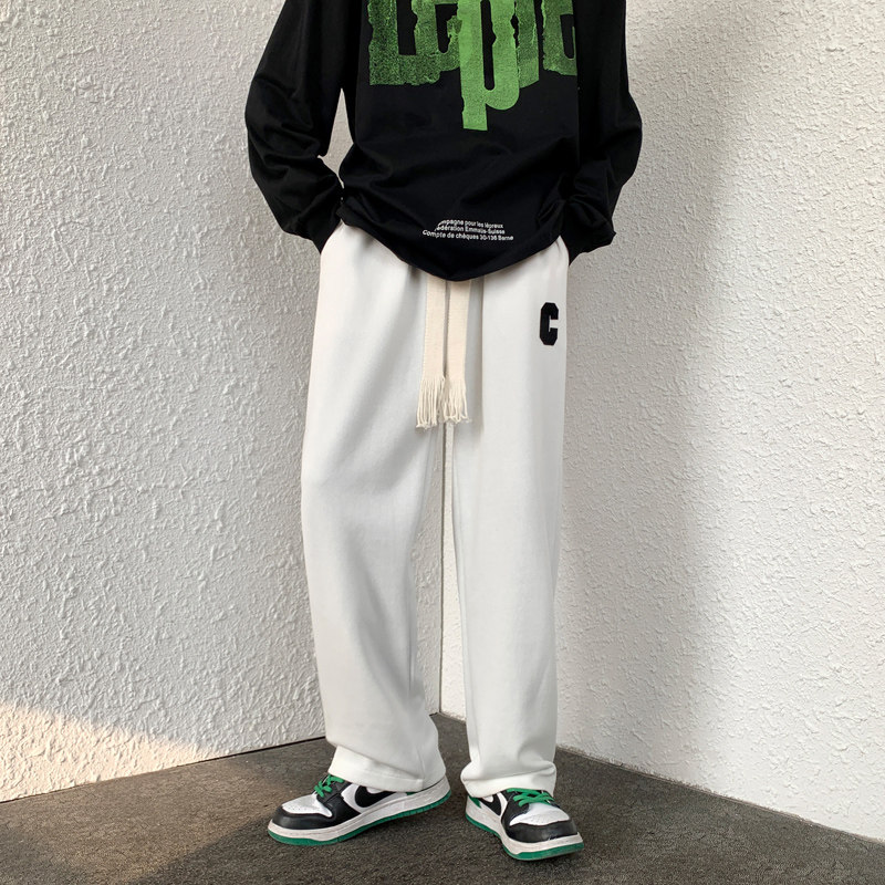 休闲裤男春秋季宽松直筒裤港风韩版潮流高街拖地长裤-K331-P35灰,男装休闲裤,星座307-3(原516-1)