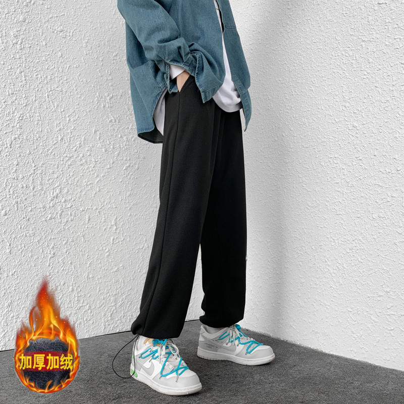 休闲裤男港风加绒加厚束脚裤华夫格男士长裤-K280-常规P35加绒P45,男装休闲裤,星座307-3(原516-1)