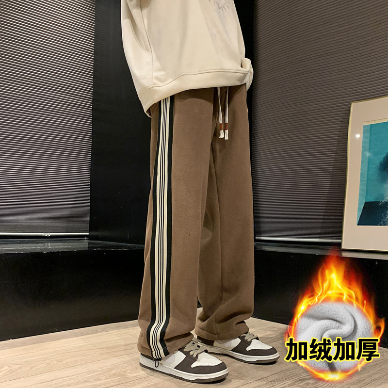 裤子男冬季抽绳束脚裤双面绒加绒加厚卫裤直筒休闲裤-K632-P50白,男装休闲裤,星座307-3(原516-1)