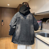 2024春季牛仔外套男港风宽松上衣服潮流韩版高街夹克-J15-P68烟灰，男装夹克，星座307-3(原516-1)