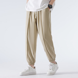 束脚裤男夏季宽松运动黑色九分冰丝裤子男生速干裤-K821-P35杏色，男装休闲裤，星座307-3(原516-1)