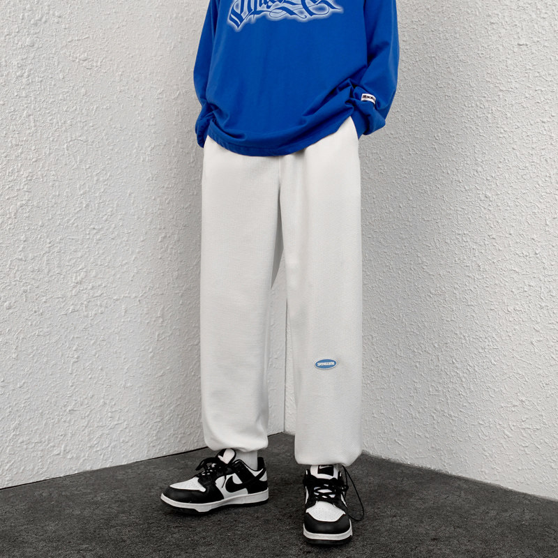 裤子男宽松休闲裤2024春秋港风束脚裤华夫格男士长裤-K280-P35灰,男装休闲裤,星座307-3(原516-1)