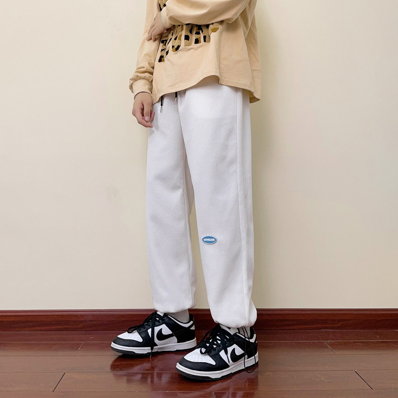 裤子男宽松休闲裤2024秋季港风束脚裤华夫格男士长裤-K280-P35灰,男装休闲裤,星座307-3(原516-1)