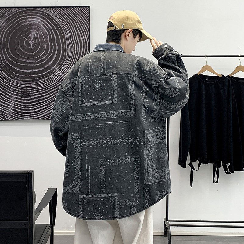长袖衬衫男春季港风ins潮牌衬衣服宽松休闲工装外套-CS616-P58-灰,男装衬衫,星座307-3(原516-1)