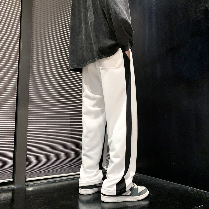 潮流侧边条纹裤子男春秋宽松大码直筒长裤休闲卫裤潮-K615-P50灰,男装休闲裤,星座307-3(原516-1)