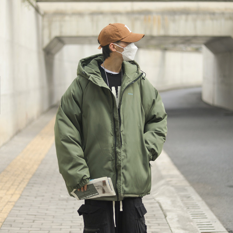 港风男装2024冬季新款百搭棉衣潮牌保暖连帽棉服外套潮-M02-P90绿,男装棉衣,星座307-3(原516-1)