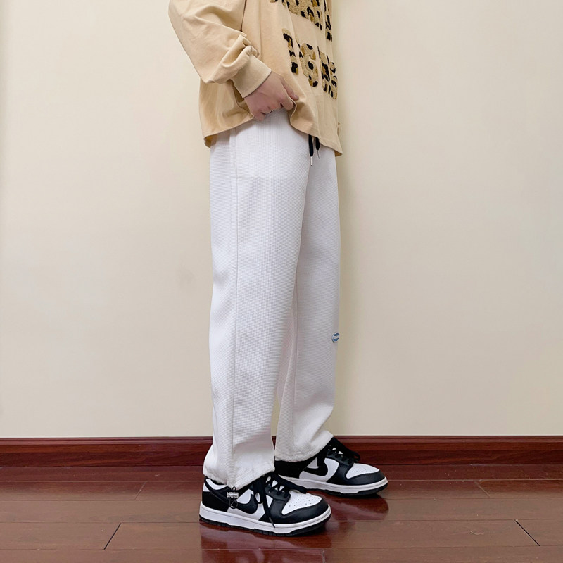 裤子男宽松休闲裤2024秋季港风束脚裤华夫格男士长裤-K280-P35白,男装休闲裤,星座307-3(原516-1)
