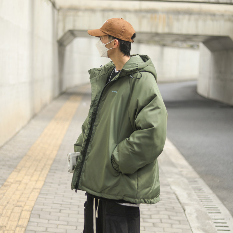 港风男装2024冬季新款百搭棉衣潮牌保暖连帽棉服外套潮-M02-P90绿,男装棉衣,星座307-3(原516-1)