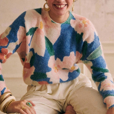 法式复古马海毛印花毛衣