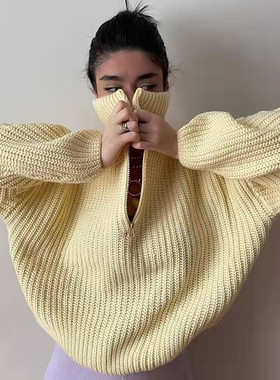半拉链高领毛衣女宽松长袖针织衫2025秋冬新款女装时尚套头毛线衣