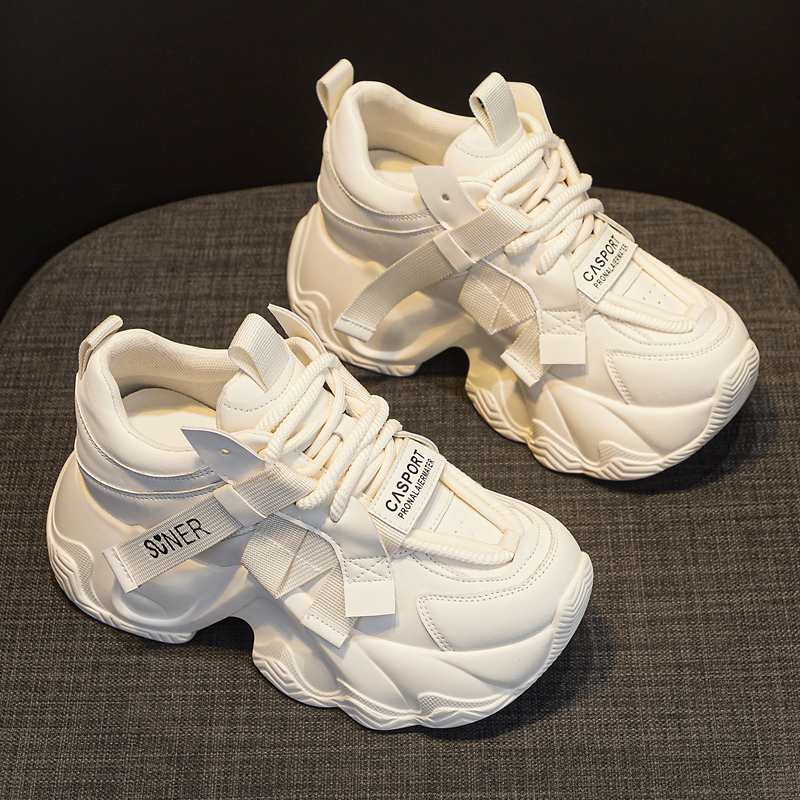 内增高厚底老爹鞋女2025新款秋季百搭爆款运动休闲轻便真皮小白鞋