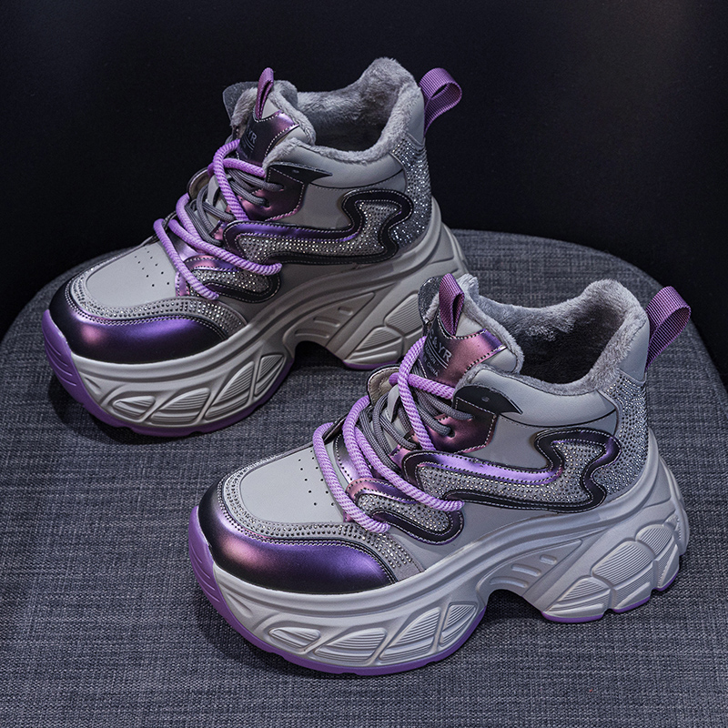 厚底内增高真皮老爹鞋女2025新款秋冬加绒ins潮爆款时尚休闲运动