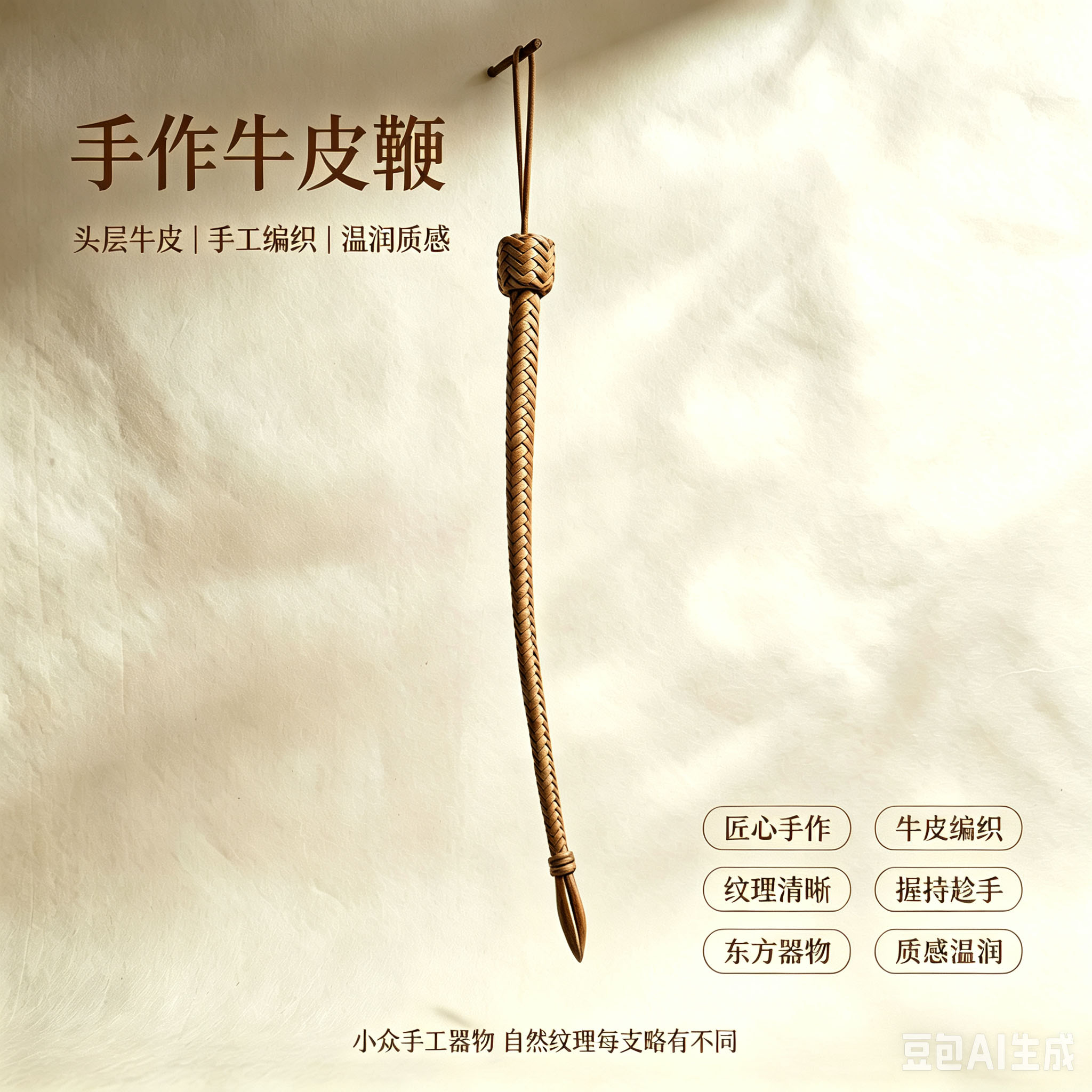 手工牛皮鞭箭头鞭尾花箍结防滑手柄力道足手感佳非遗马鞭表演鞭