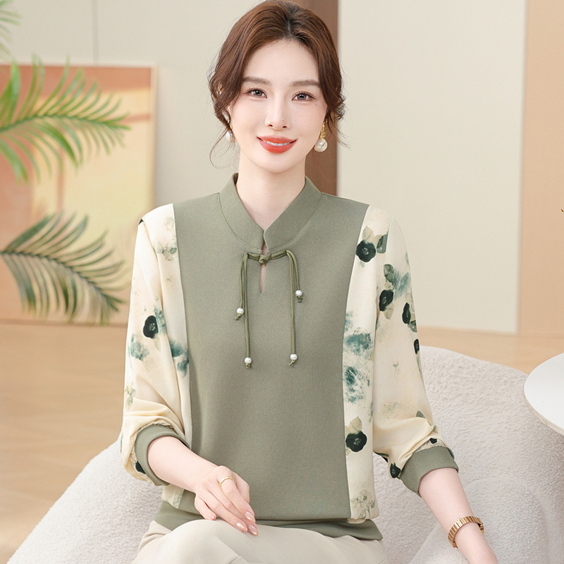 中年妈妈春夏装小衫2025新款时尚洋气中老年女装中式国风打底衫