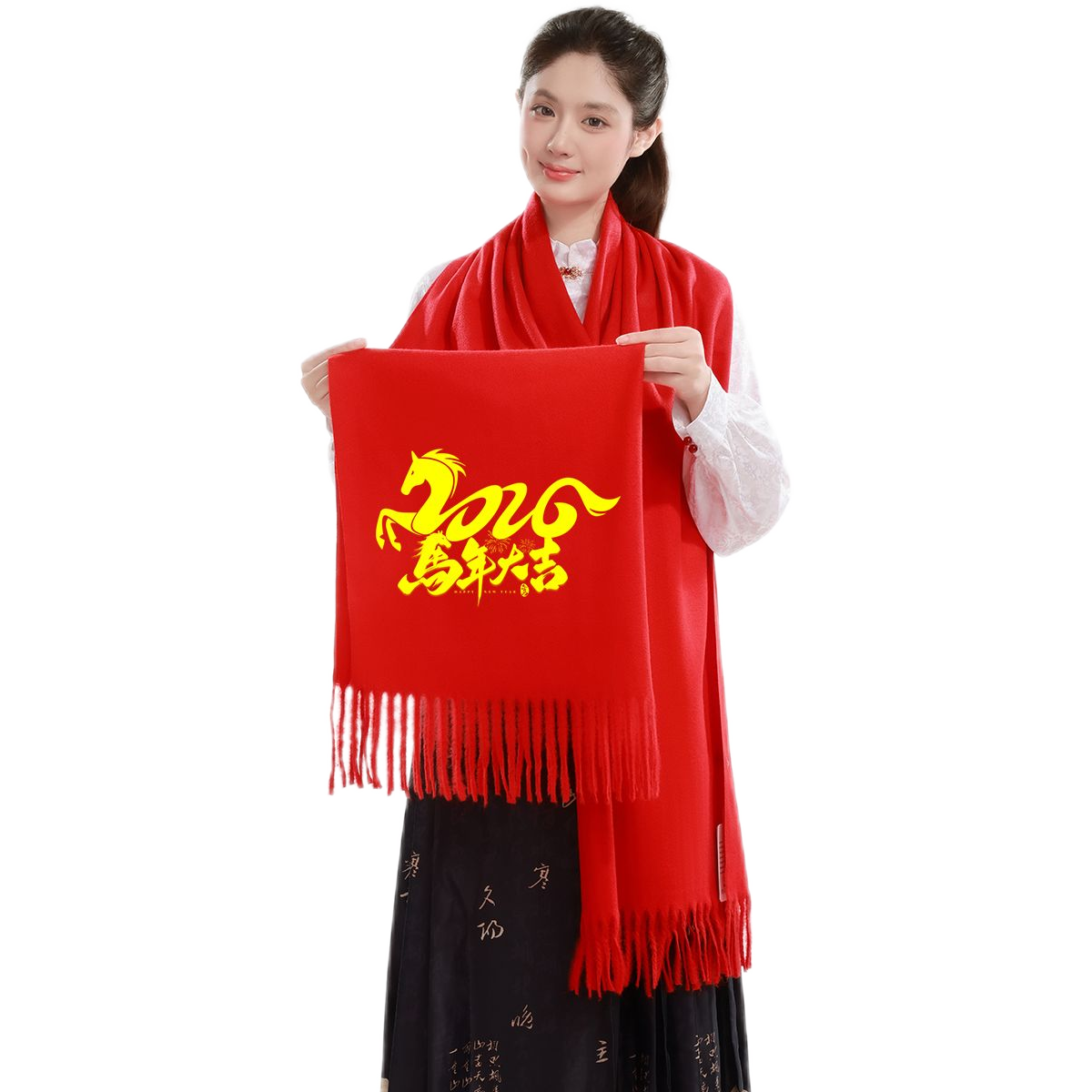 马年年会红围巾定制logo印字活动