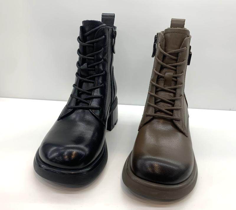 百纳sh真皮马丁靴女短靴中跟加绒冬季2023年新款时尚棉鞋粗跟女靴