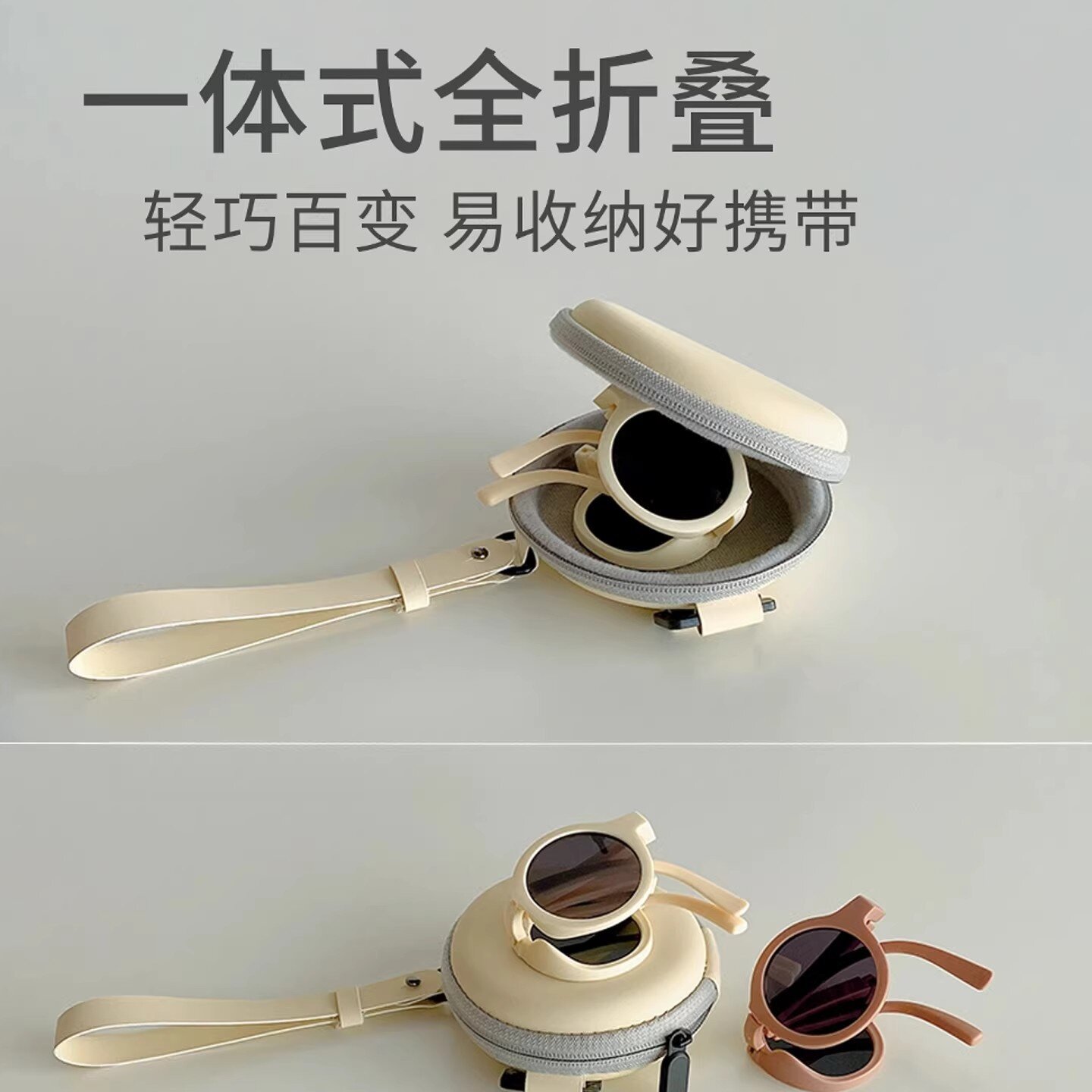 超轻宝宝夏季防紫外线太阳镜婴幼儿男女小童可折叠眼镜拍照圆框墨