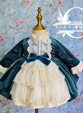 秋冬加绒蕾丝宫廷女童西班牙公主裙洛丽塔连衣裙洋气宝宝生日礼服