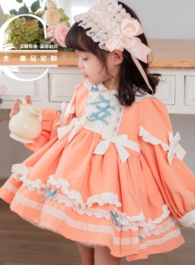 秋冬女童橘橙色宫廷西班牙公主裙原创洛丽塔连衣裙生日礼服走秀裙
